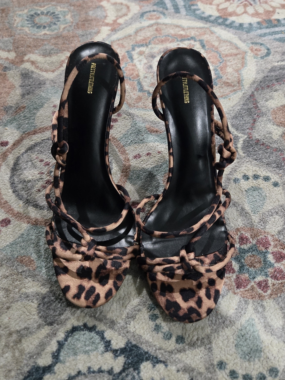 PrettyLittleThing Leopard Print Strappy Heeled Sandals 8